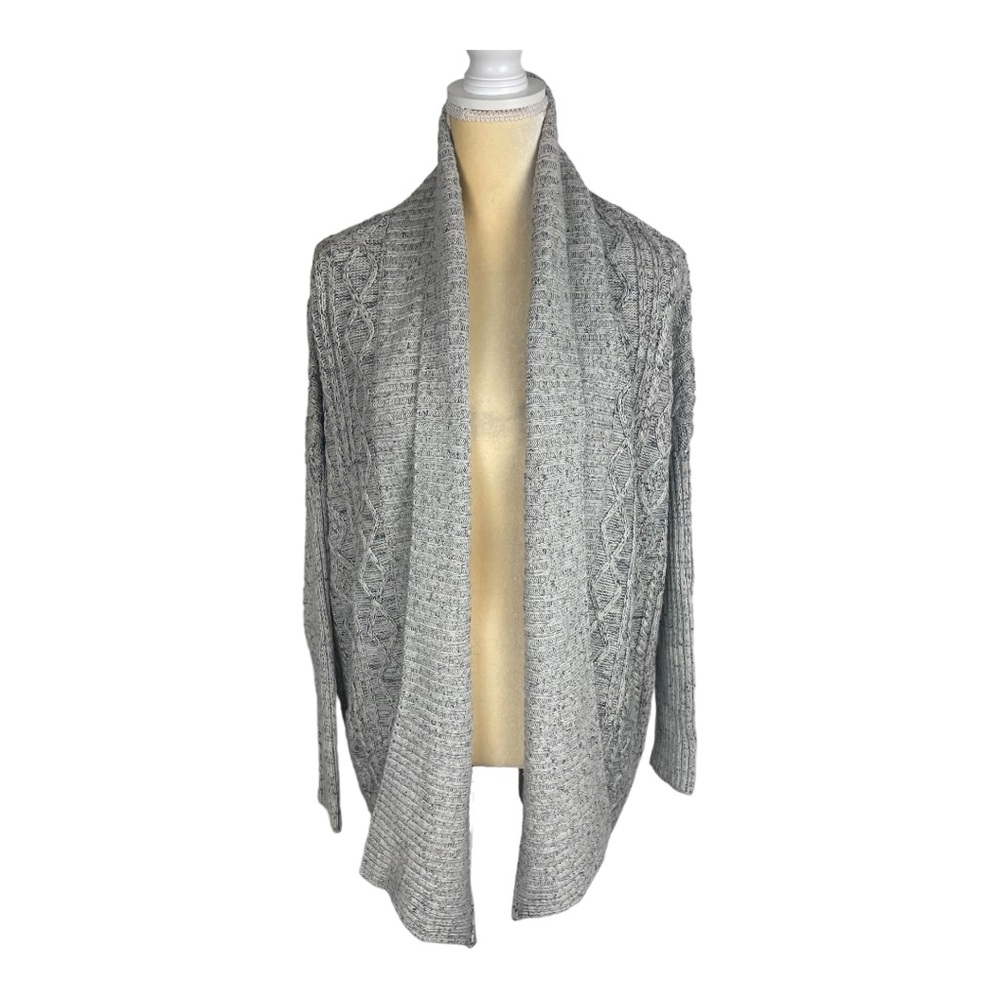 Larry Levine Cable Knit Long Cardigan Gray Size Large
